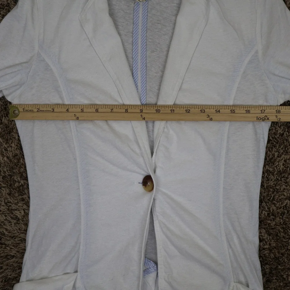 Free People‎ We The Free Blazer Size Medium Coastal Ruched Pocket White Linen